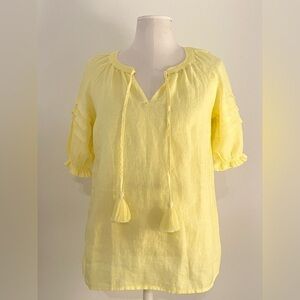 NWOT Talbots Women’s Petite Yellow Linen Tassel Pleated Sleeve Top | Size P